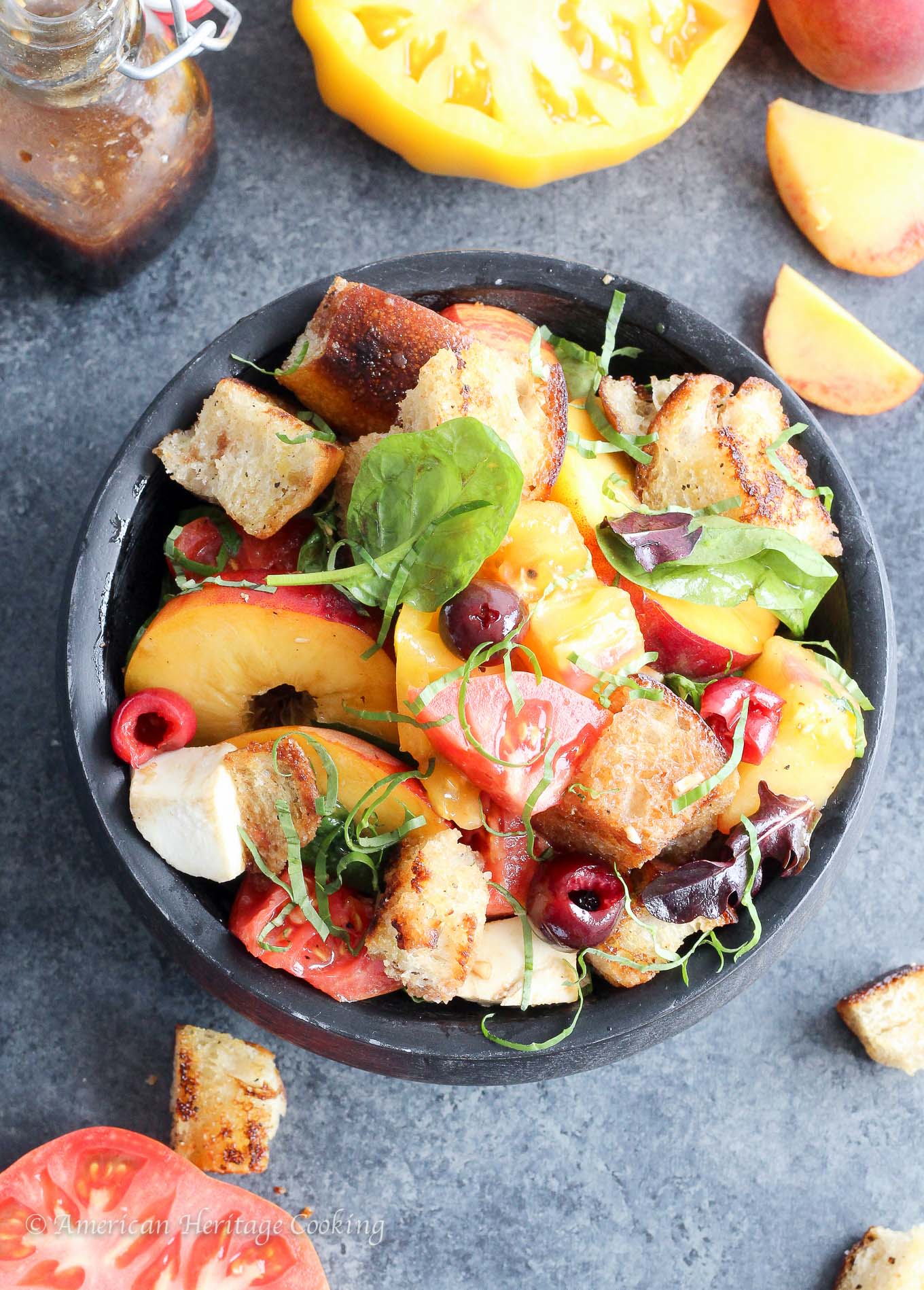 There is nothing better than taking all of Summer’s bounty and throwing it into an easy, no-oven salad! This Stone Fruit Caprese Panzanella Salad is at once familiar and comforting with a hint of the unexpected! 