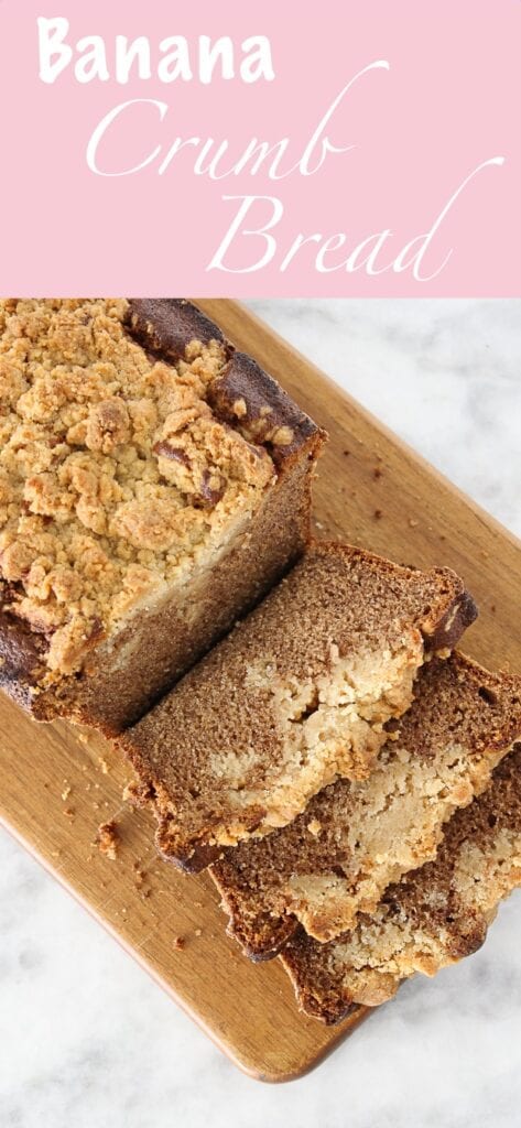 This easy cinnamon banana crumb bread has a chewy, crunchy streusel topping and is the perfect way to use up those old bananas! It’s so easy that it is all made in one bowl with an immersion blender or in the blender!