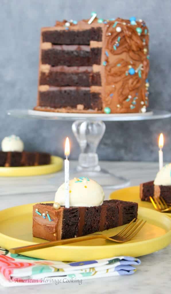 This Devil’s Food Cake is rich and perfect for layering in a tiered cake! Layer with a dark chocolate ganache and chocolate Italian Meringue Buttercream for a delicious cake that is fit for a birthday celebration!