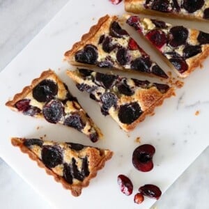 Cherry Almond Tart on marble board