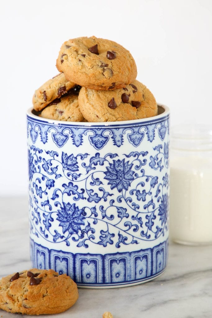 Chewy chocolate chip cookies in jar