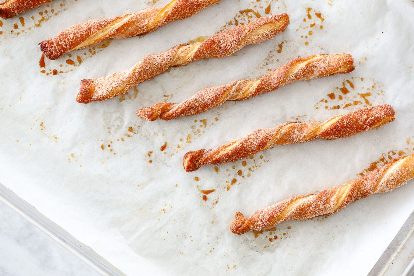 cinnamon twists with sugar on top.