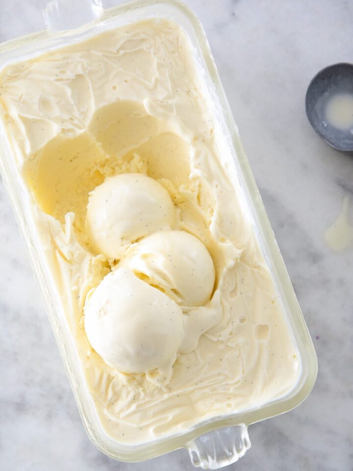 This Vanilla Bean Ice Cream is rich, creamy and soft. It has a deep complexity from the vanilla bean that can’t be imitated! One bite and you’ll never go back.