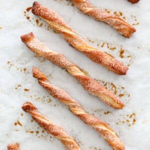 Cinnamon Sugar Twists Baked on Parchment