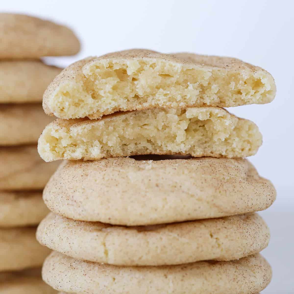 snickerdoodles broken open and stacked.