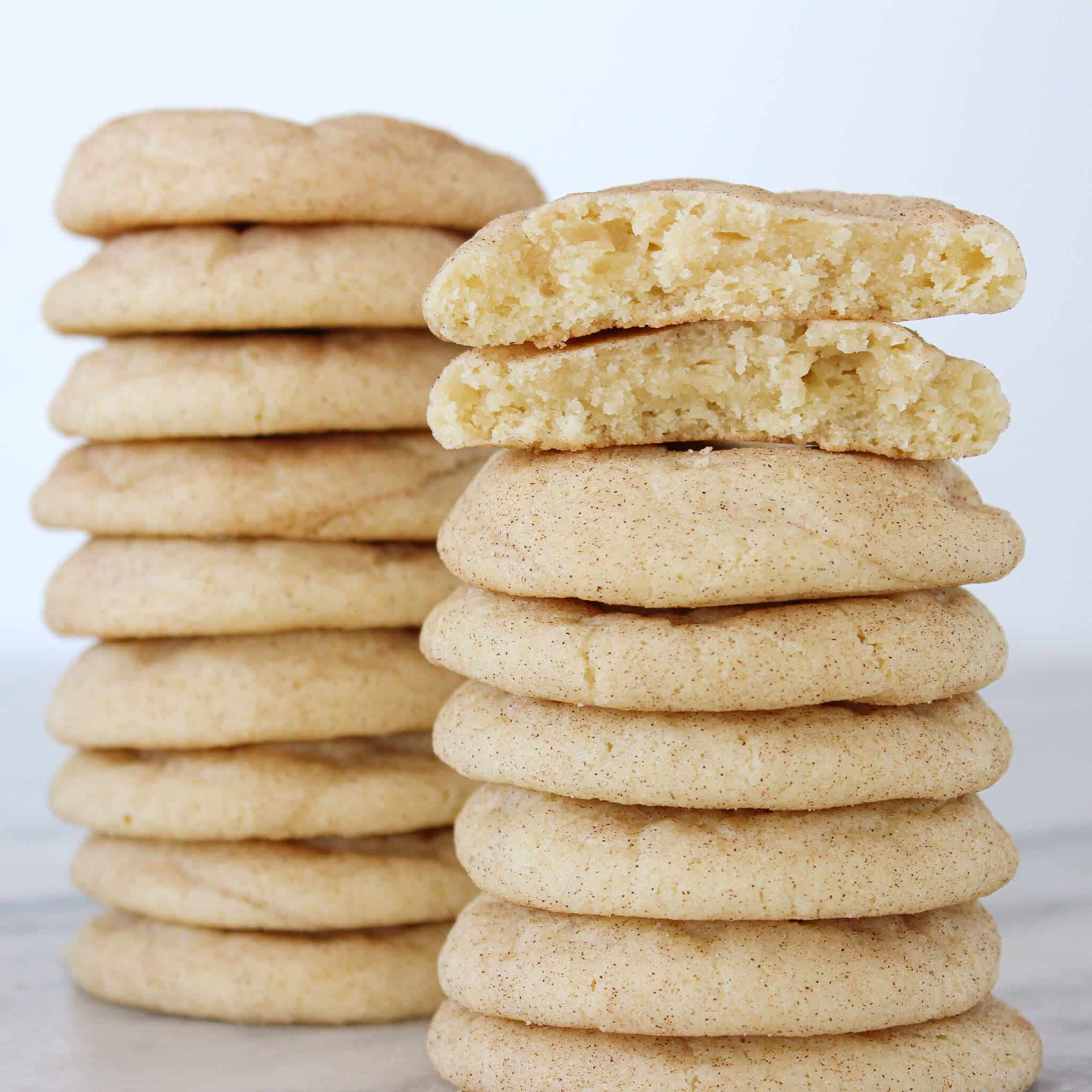 The best Snickerdoodle Cookie stacked with broken cookie