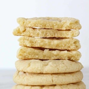 Chewy Sugar Cookies Stacked close up detail.