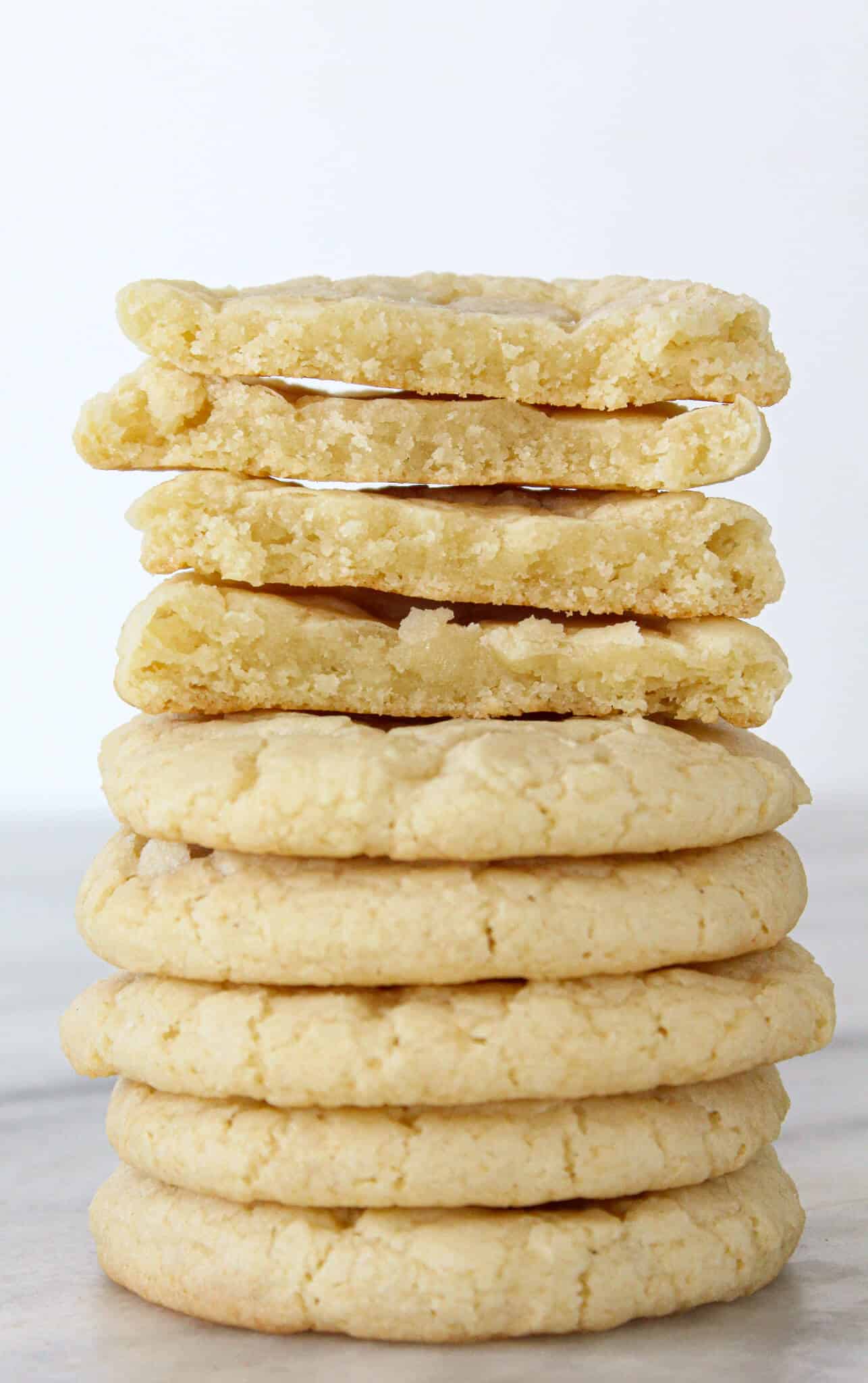 Chewy Sugar Cookies Stacked interior texture.