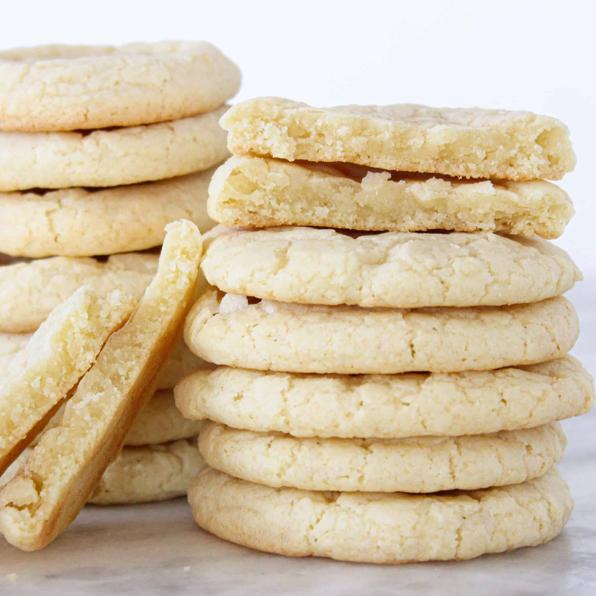 Chewy Sugar Cookies Stacked leaning.