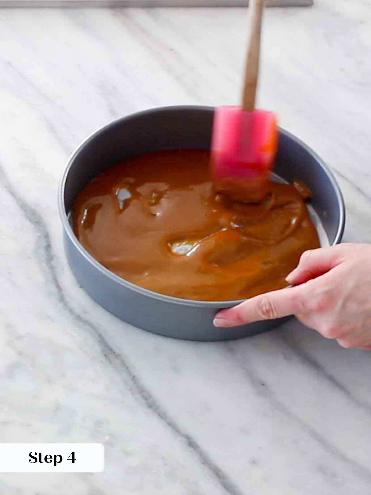 caramel in cake pan bottom for upside down cake.