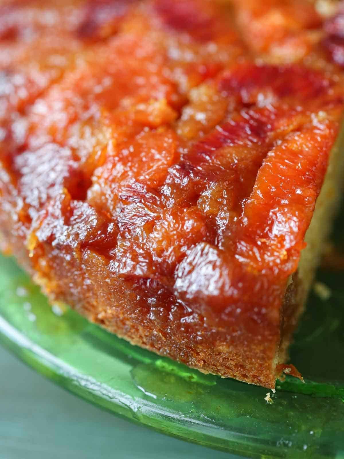 shiny baked orange slices on upside down cake.