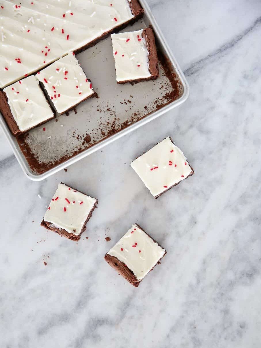peppermint brownies marble countertop.