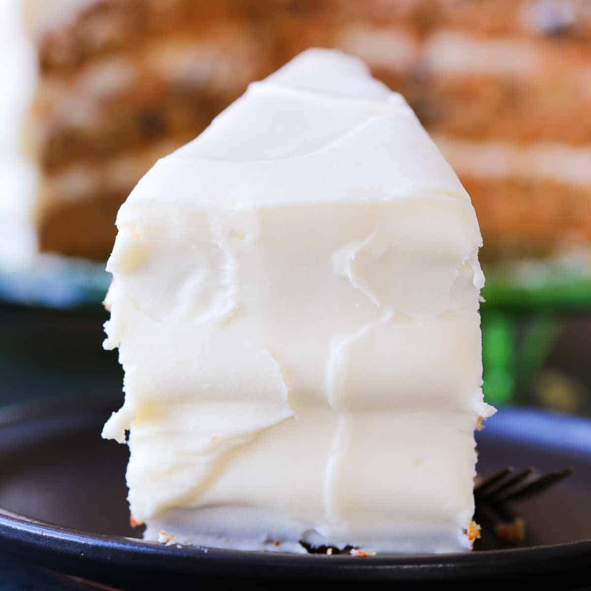 easy carrot cake slice with cream cheese frosting.