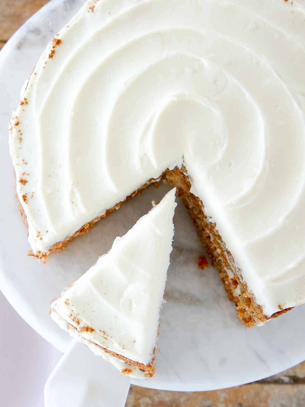 carrot cake with swirled cream cheese buttercream.
