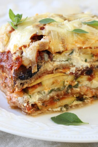 Whole wheat vegetable lasagna with fresh herbs.