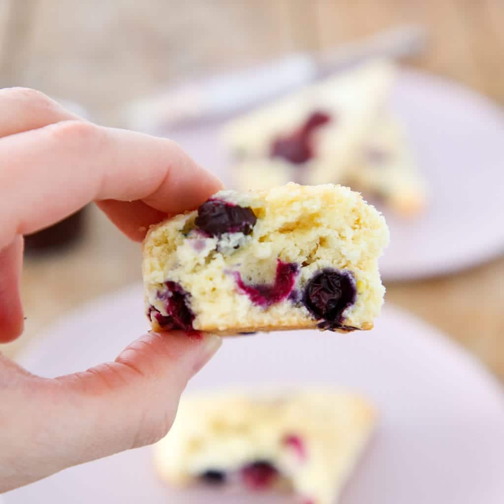 These blueberry scones are soft, tender and moist with the perfect amount of fresh blueberries folded in! A hint of lemon zest rounds out the flavor!