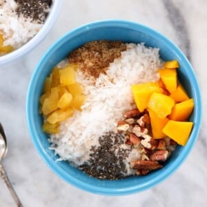 Tropical Overnight Oats in blue bowl