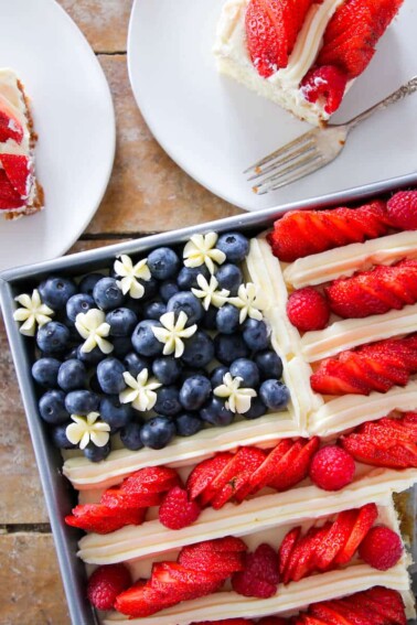 American Flag Cake sliced fresh fruit