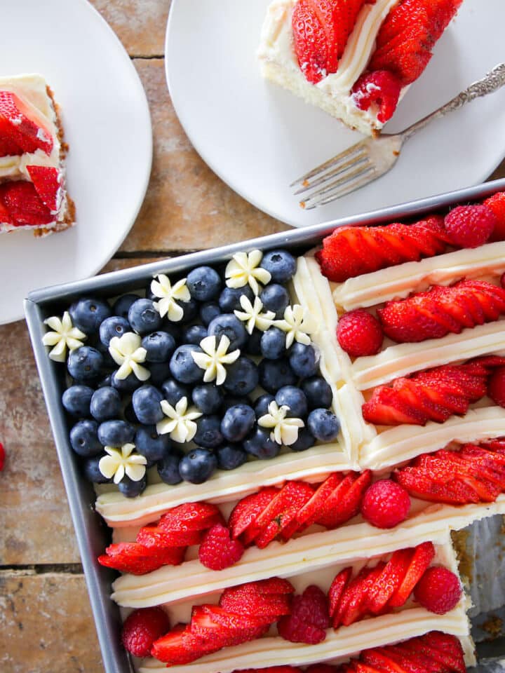 American Flag Cake sliced fresh fruit