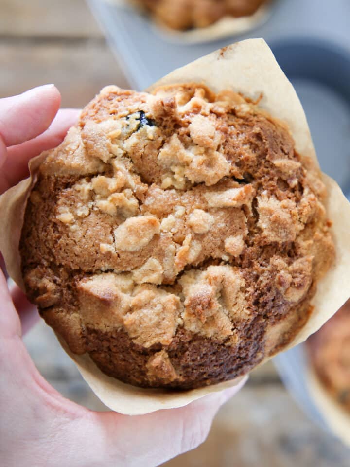 Jumbo Blueberry Muffin with crumble in hand