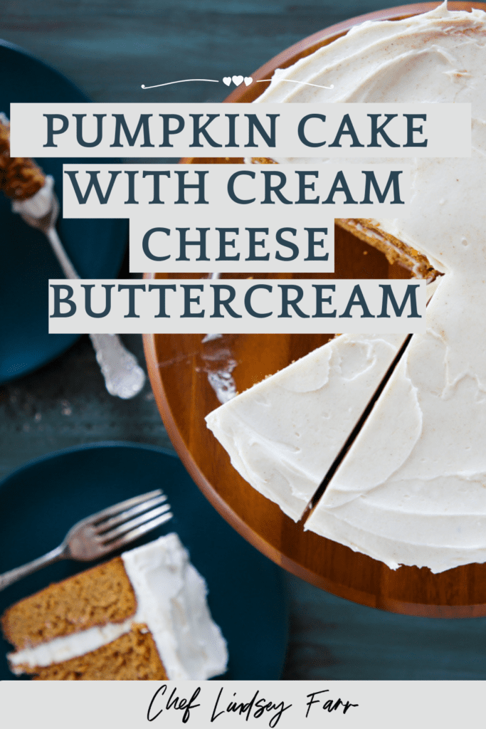 Pumpkin Spice Layer Cake with Cinnamon Cream Cheese Frosting on cake server.