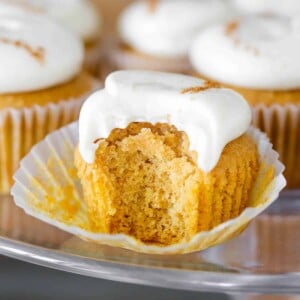 Pumpkin Spice Cupcakes with Cream Cheese buttercream interior texture