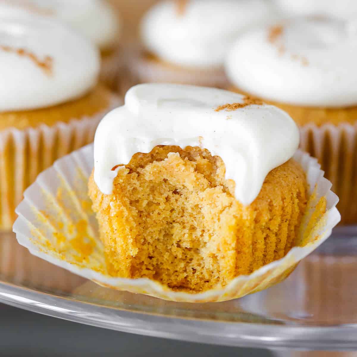 Pumpkin Spice Cupcakes with Cream Cheese buttercream interior texture