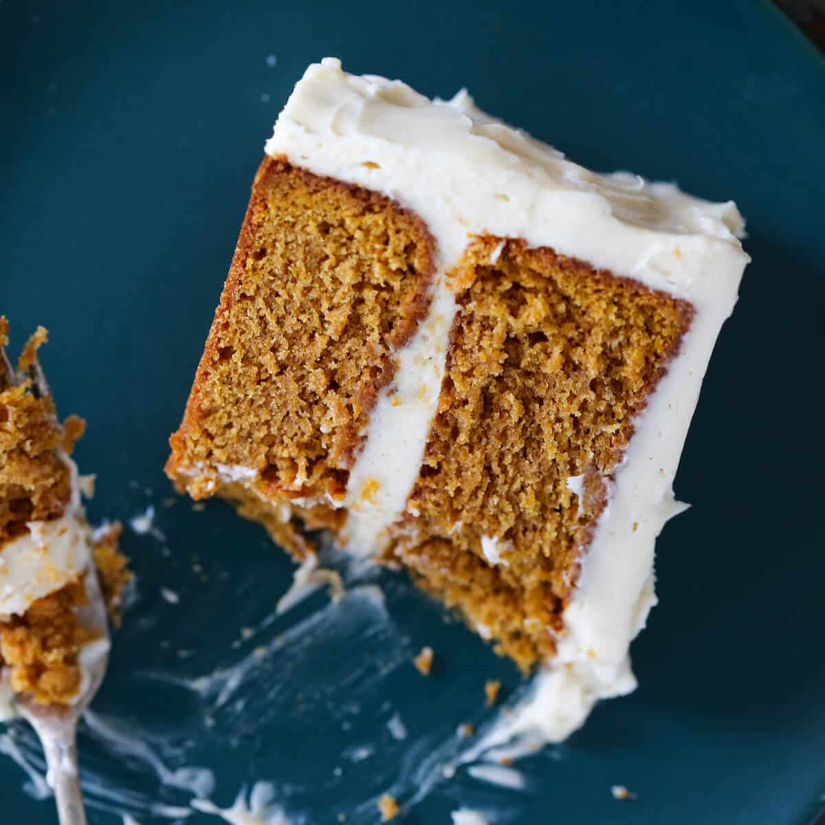 Pumpkin Spice Layer Cake slice bite on fork