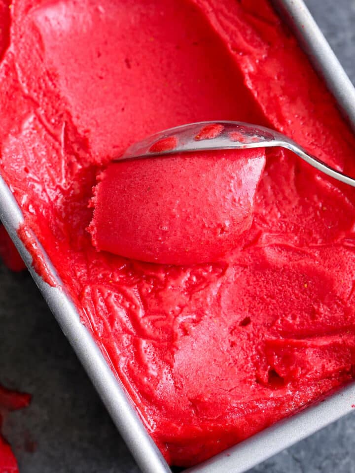 Raspberry Sorbet being scooped