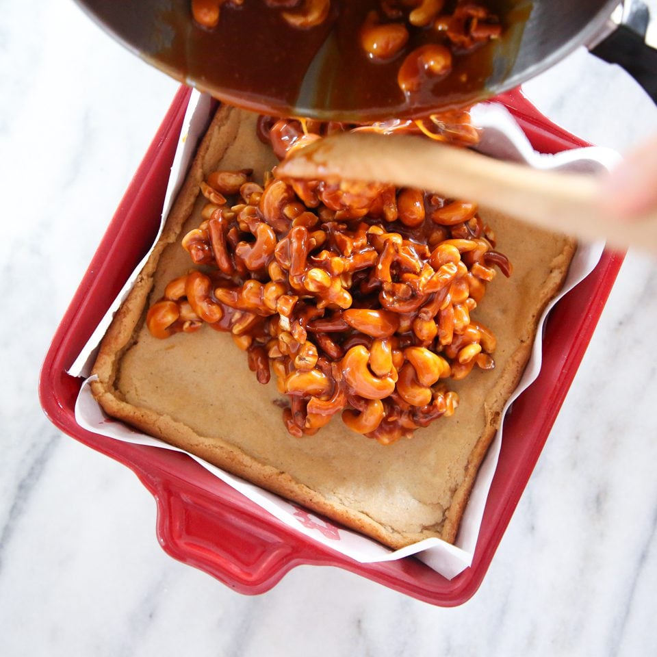 Cashew Caramel Pretzel Blondies