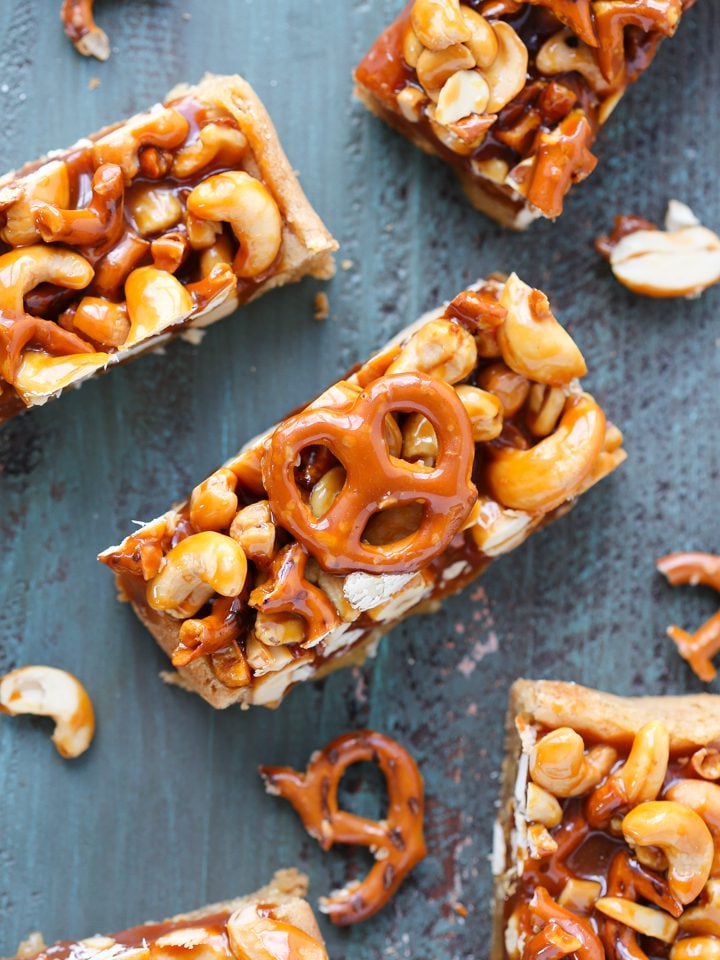 Cashew Caramel Pretzel Blondies