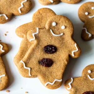 gingerbread boy with raisin decorations.