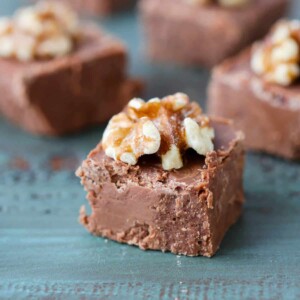 Old Fashioned Fudge Recipe with walnut on top