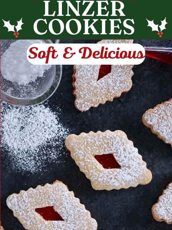 linzer cookies with powdered sugar.