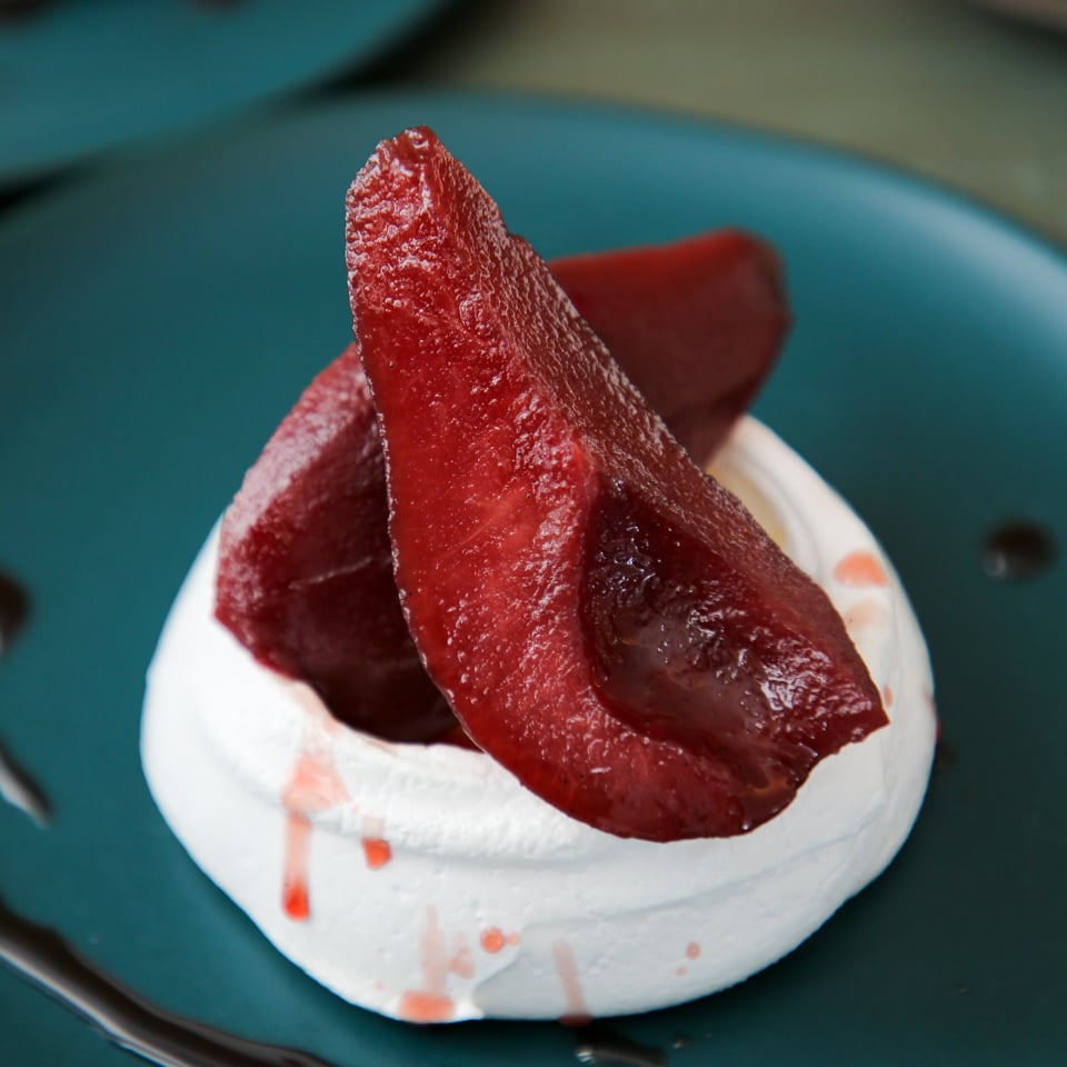 Poached Pear Pavlova