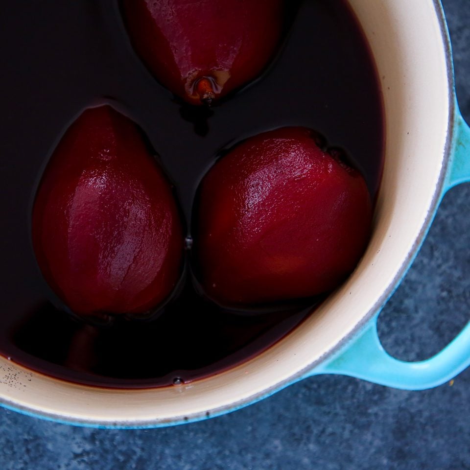 Red Wine Poached Pears