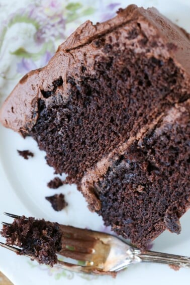One bowl chocolate cake slice on plate