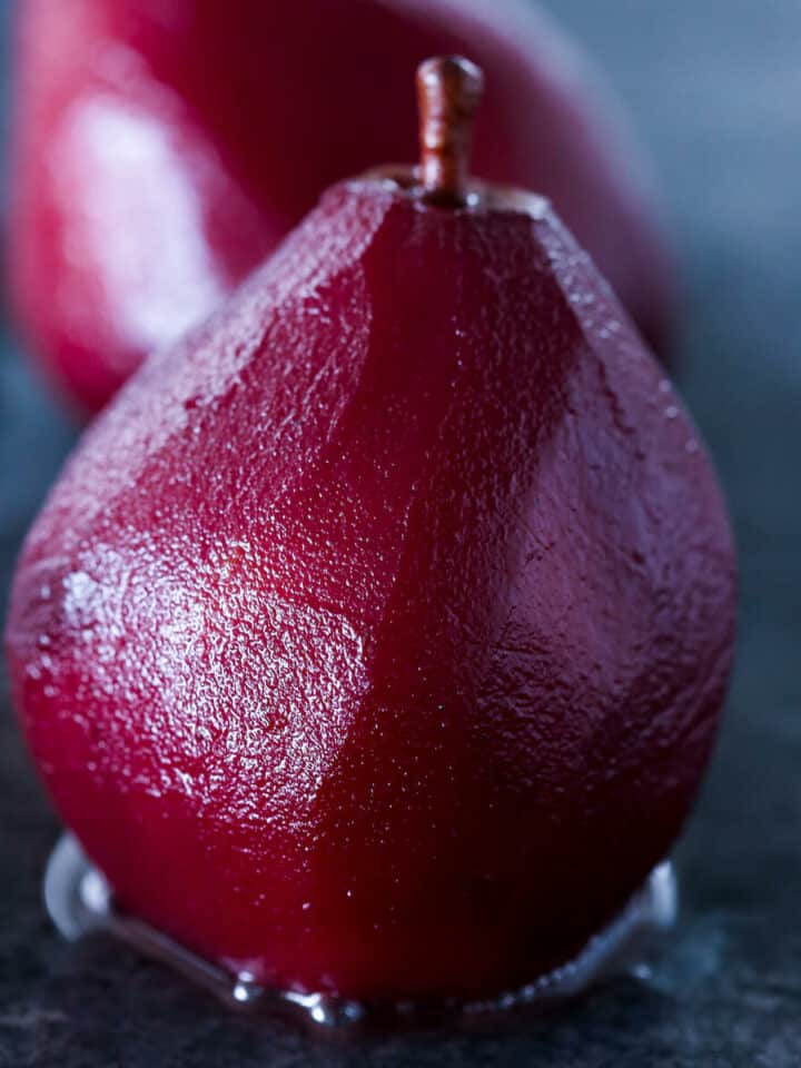 Red Wine Poached Pear from front Valentine's Day Desserts