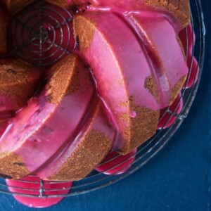 Cherry Almond Pound Cake pink cherry glaze dripping
