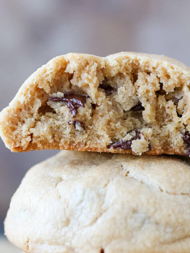 Chewy Peanut Butter Chocolate Chip Cookies interior stacked
