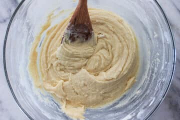 Cinnamon Flop batter with wooden spoon