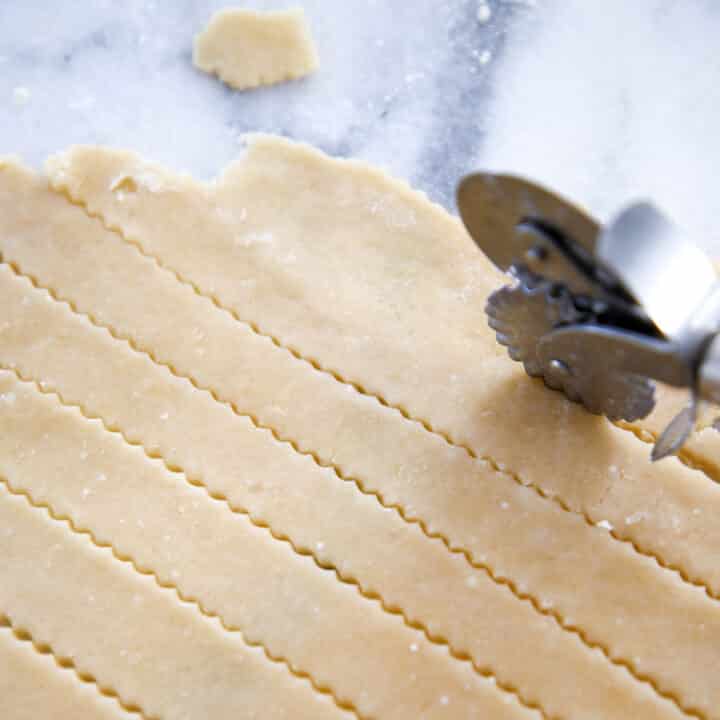 Old Fashioned Almond Pie Crust fluted lattice close up of pie wheel
