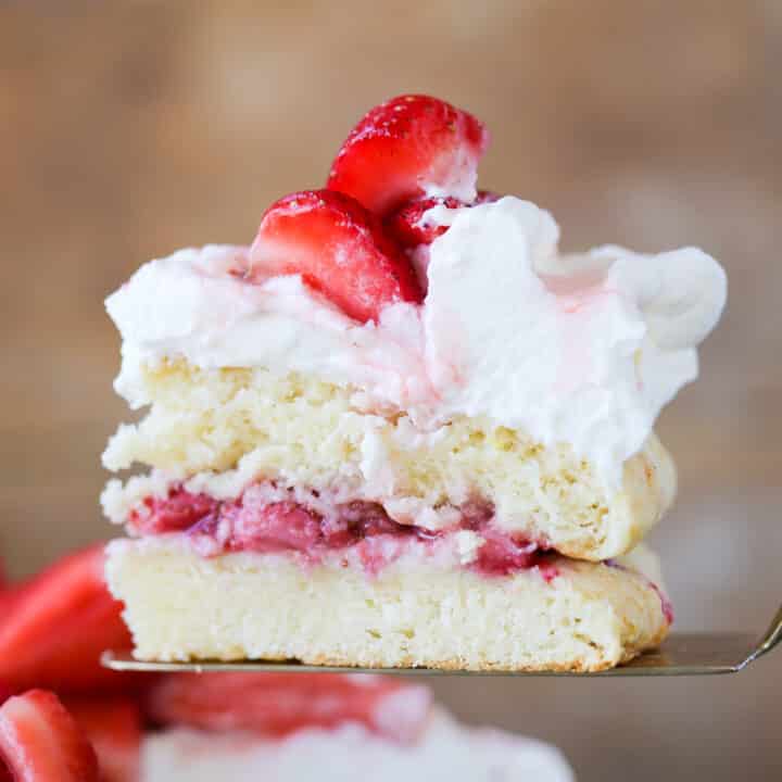 Old Fashioned Strawberry Shortcake slice from side