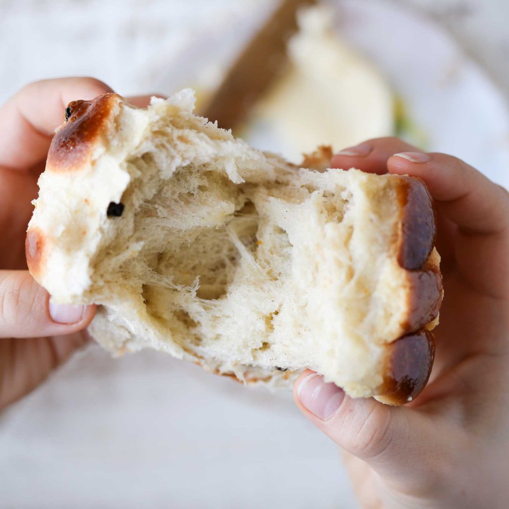 Sourdough Hot Crossed Buns Peeled Apart