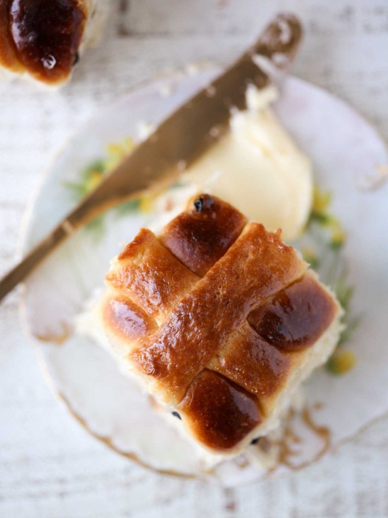 Sourdough Hot Crossed Buns Vertical Overhead Butter