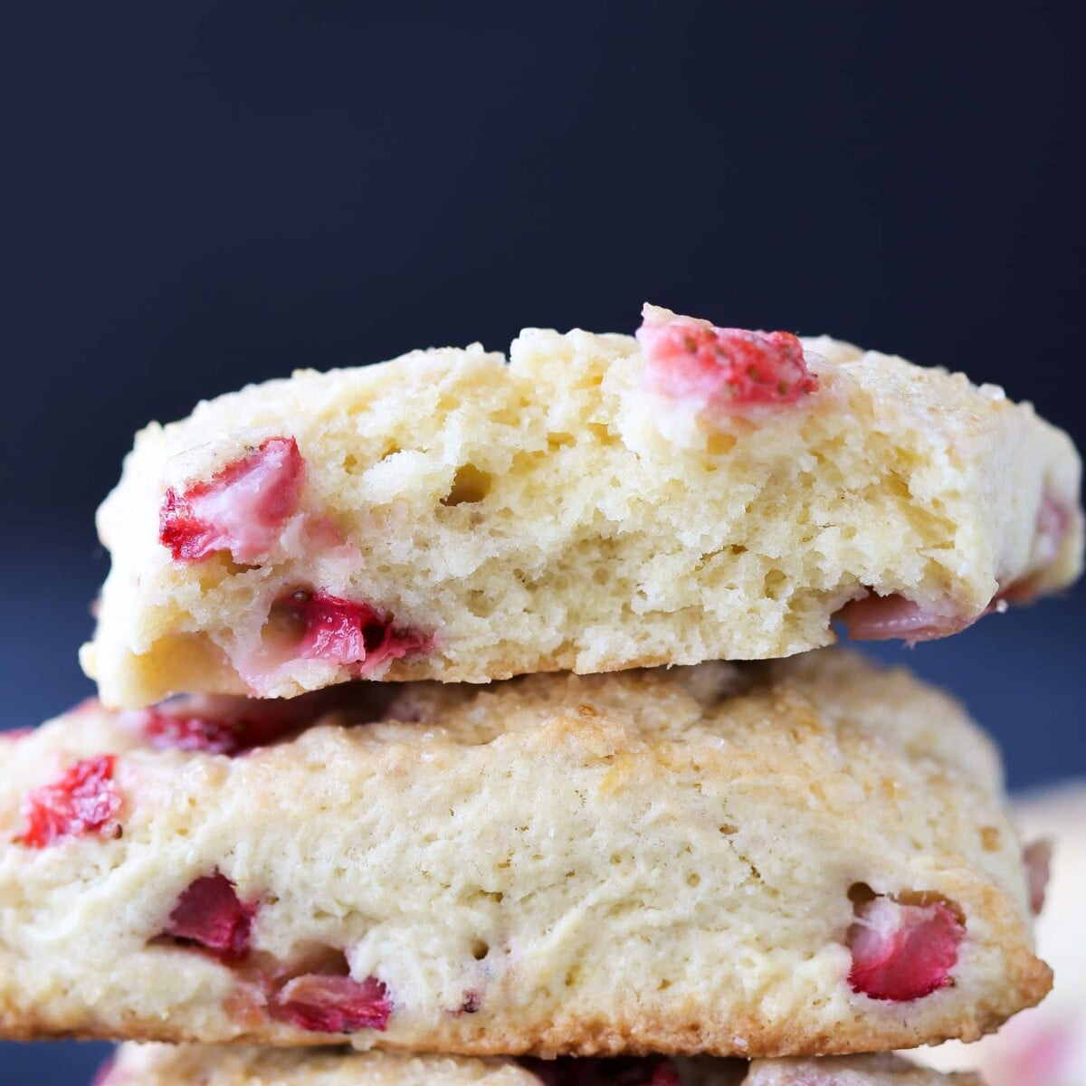 Strawberry Lemon Scones single scone stacked interior texture.