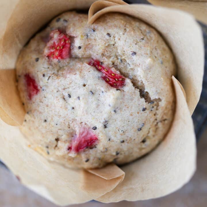 Strawberry Whole Wheat Muffin in brown tulip liner