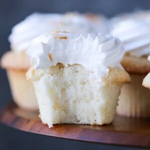 Coconut Cupcakes Fluffy White Frosting Crumb