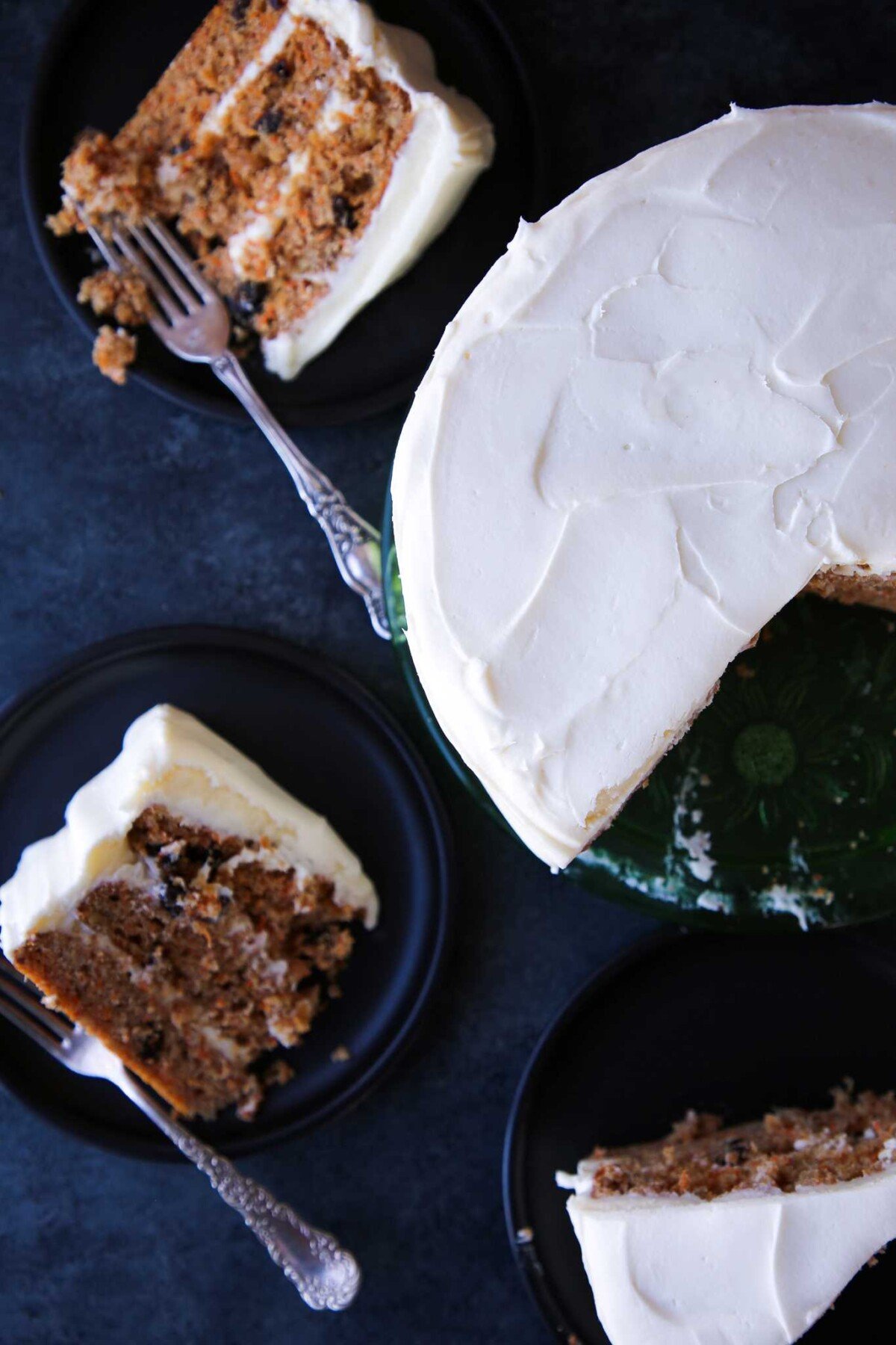 easy carrot cake sliced on a counter.