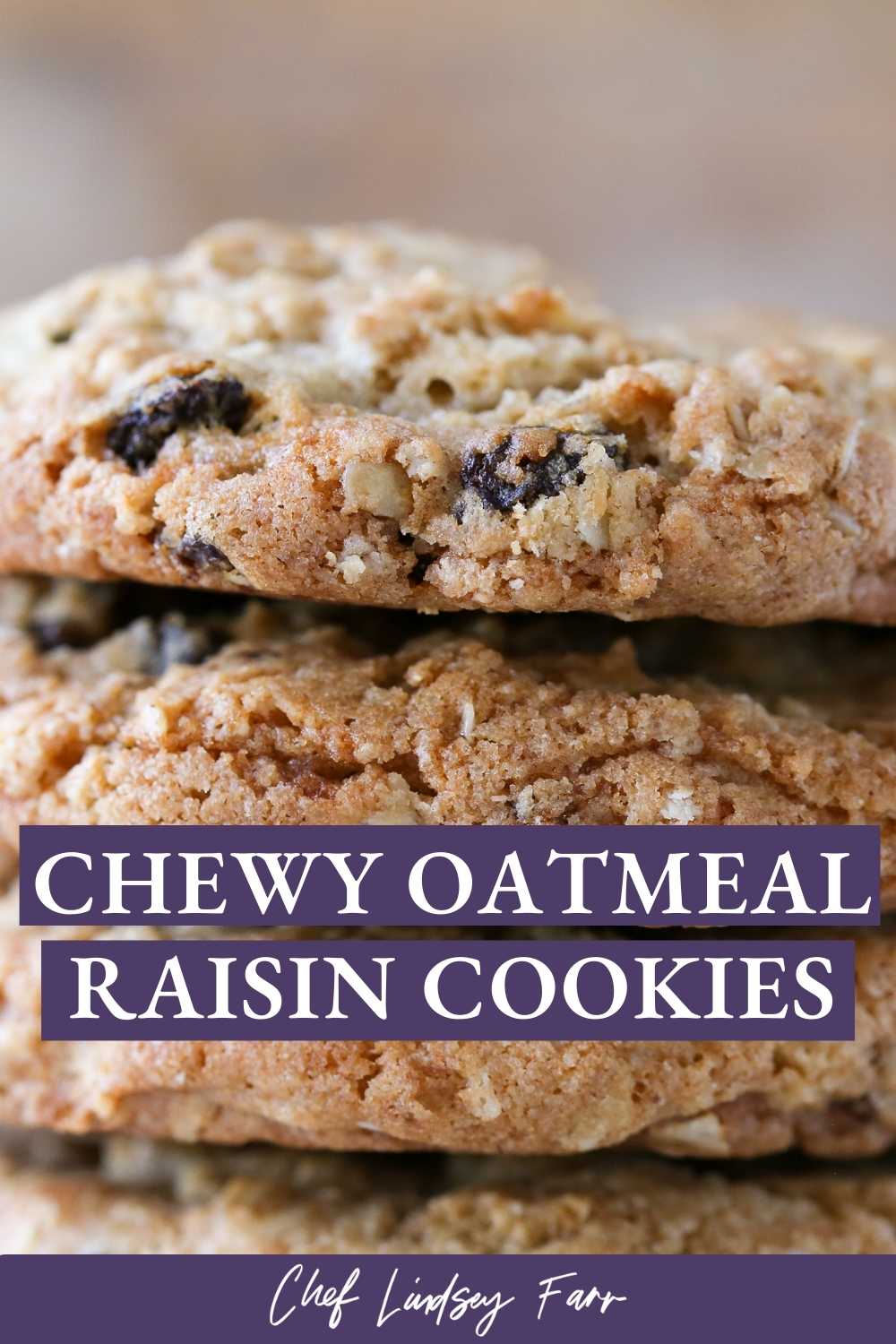 Perfectly baked golden oatmeal raisin cookies.